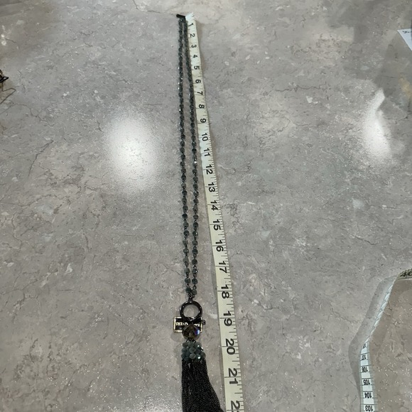 Joan Rivers Sparkling Crystal Seafoam Green Tassel Necklace Gunmetal Toggle Hook - Picture 6 of 6